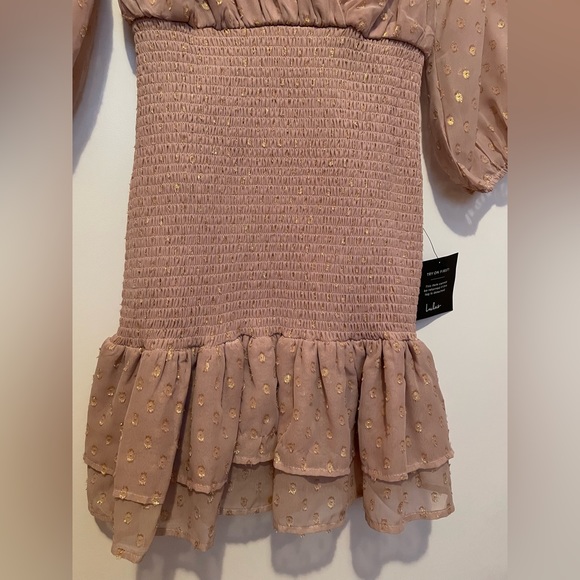 lulus Pink Mauve and Gold Smocked Dress - Picture 5 of 8